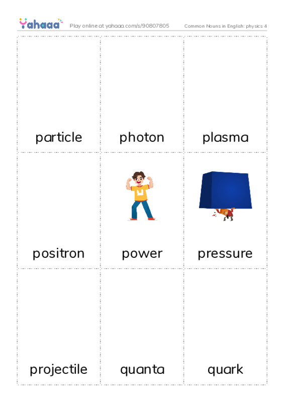 Common Nouns in English: physics 4 PDF flaschards with images