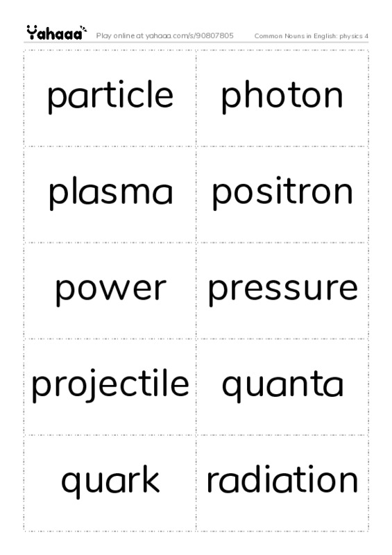 Common Nouns in English: physics 4 PDF two columns flashcards