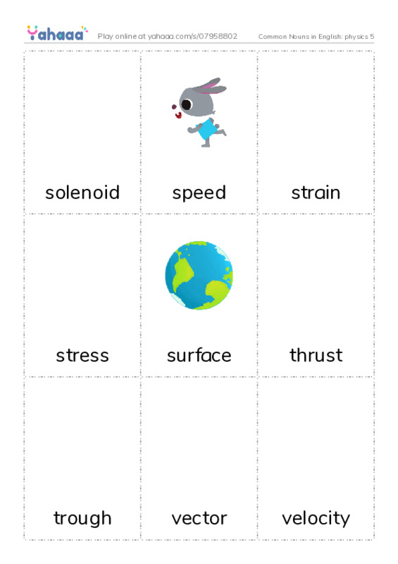 Common Nouns in English: physics 5 PDF flaschards with images