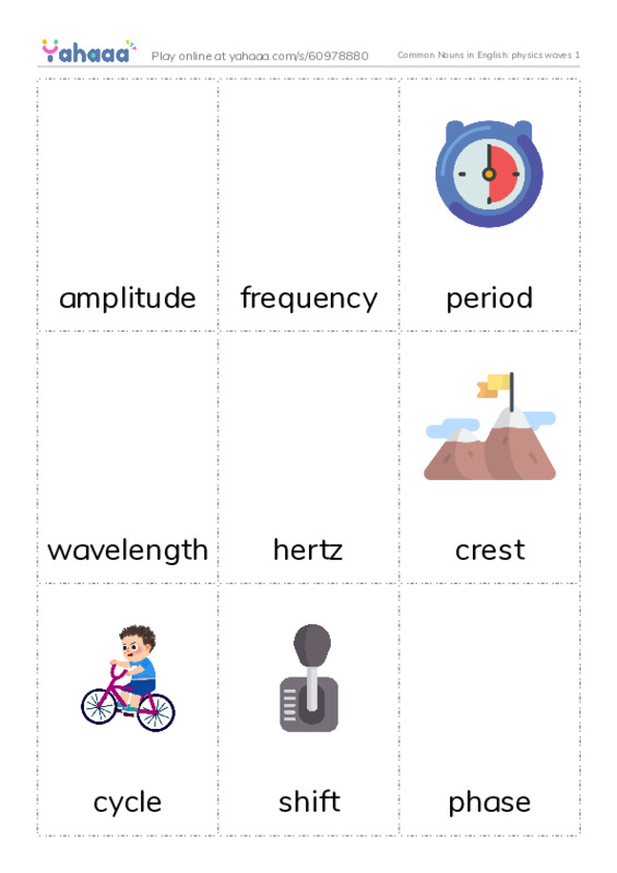 Common Nouns in English: physics waves 1 PDF flaschards with images