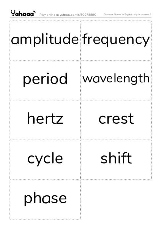 Common Nouns in English: physics waves 1 PDF two columns flashcards