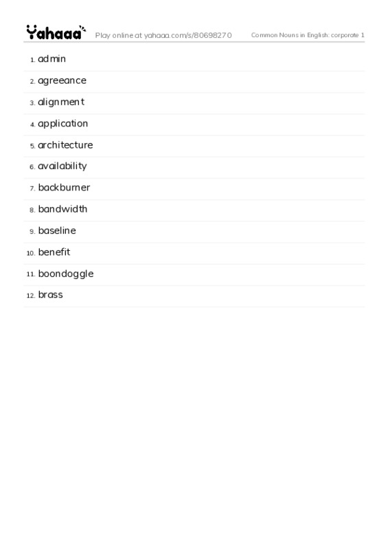 Common Nouns in English: corporate 1 PDF words glossary