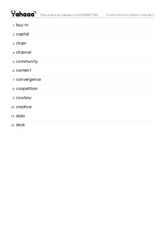Common Nouns in English: corporate 2 PDF words glossary