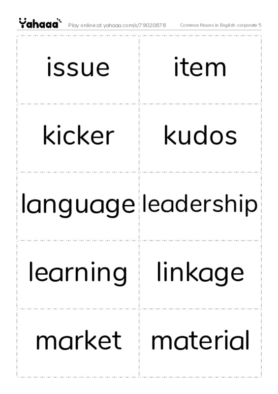 Common Nouns in English: corporate 5 PDF two columns flashcards