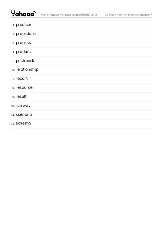 Common Nouns in English: corporate 7 PDF words glossary