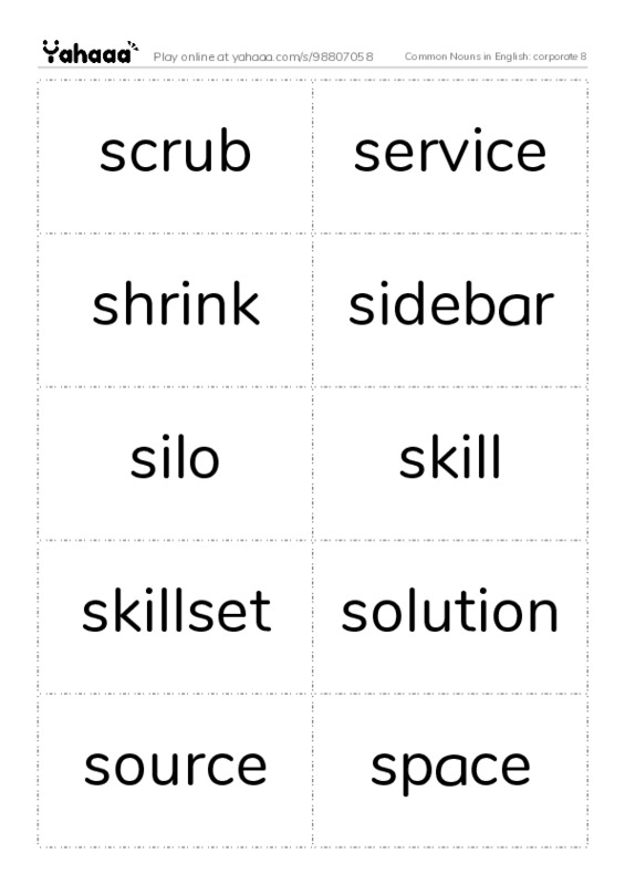 Common Nouns in English: corporate 8 PDF two columns flashcards