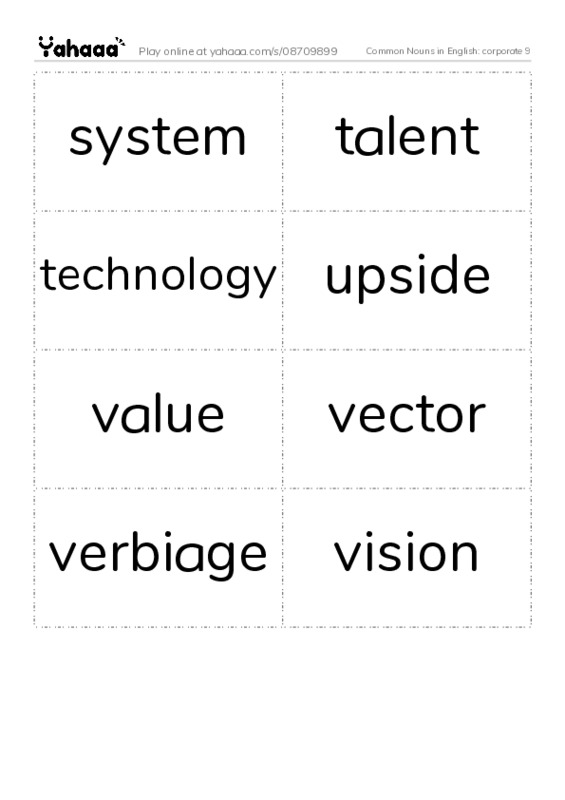 Common Nouns in English: corporate 9 PDF two columns flashcards