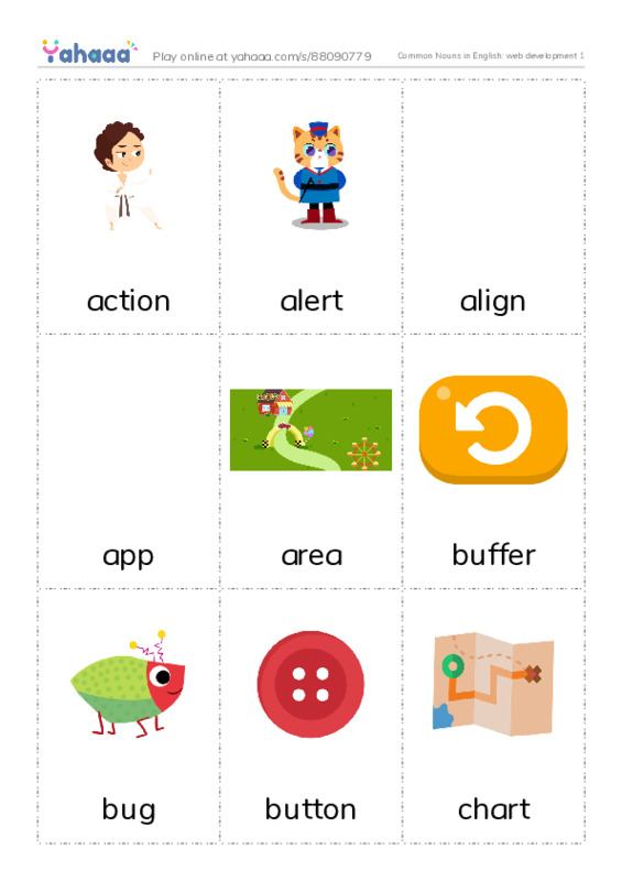 Common Nouns in English: web development 1 PDF flaschards with images