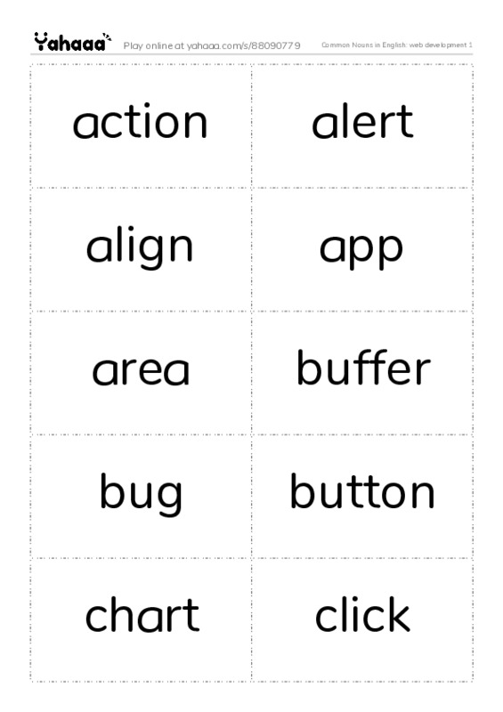Common Nouns in English: web development 1 PDF two columns flashcards