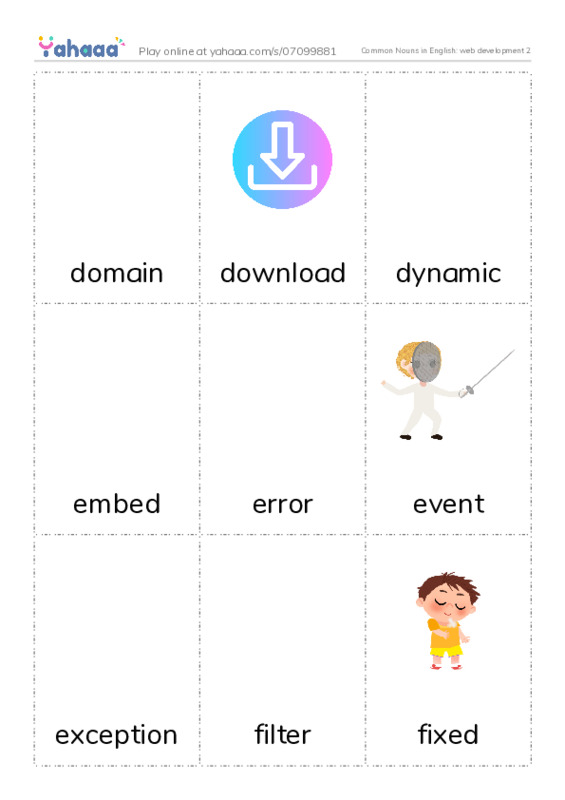 Common Nouns in English: web development 2 PDF flaschards with images