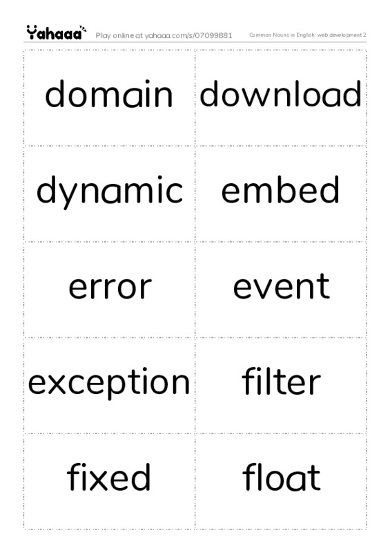 Common Nouns in English: web development 2 PDF two columns flashcards