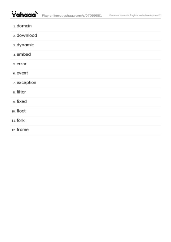 Common Nouns in English: web development 2 PDF words glossary