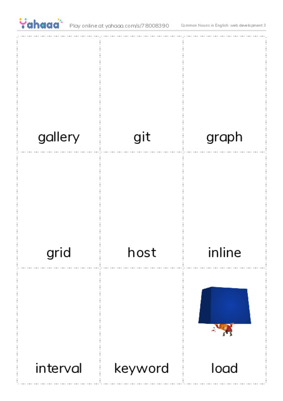 Common Nouns in English: web development 3 PDF flaschards with images