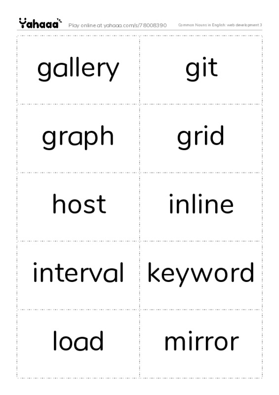 Common Nouns in English: web development 3 PDF two columns flashcards