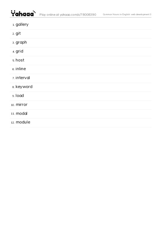 Common Nouns in English: web development 3 PDF words glossary