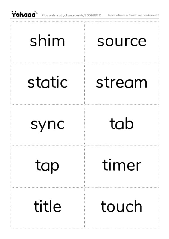 Common Nouns in English: web development 5 PDF two columns flashcards