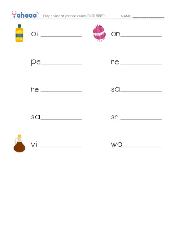Common Nouns in English: condiments 2 PDF worksheet writing row