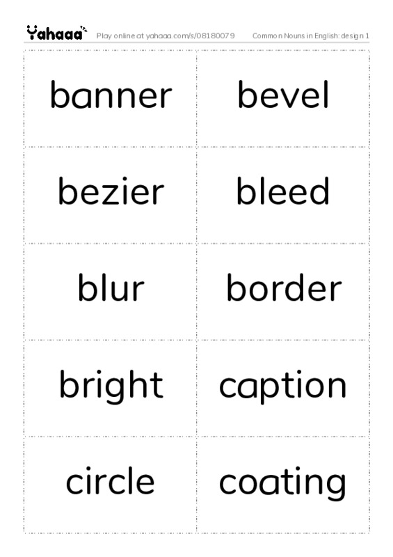 Common Nouns in English: design 1 PDF two columns flashcards