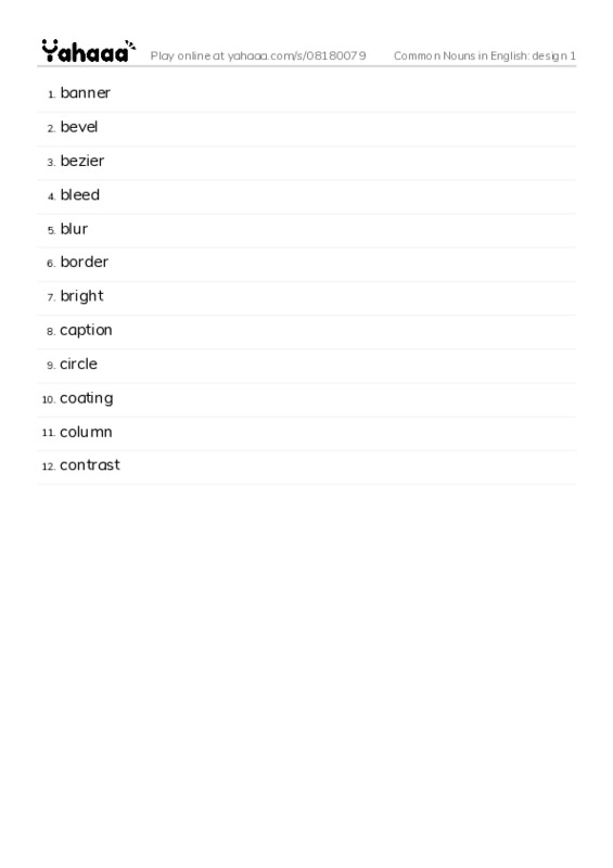 Common Nouns in English: design 1 PDF words glossary
