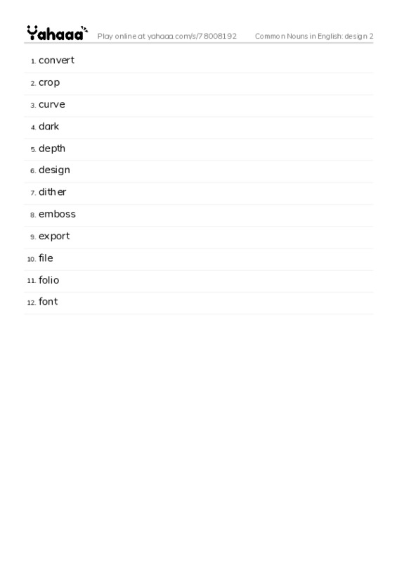Common Nouns in English: design 2 PDF words glossary
