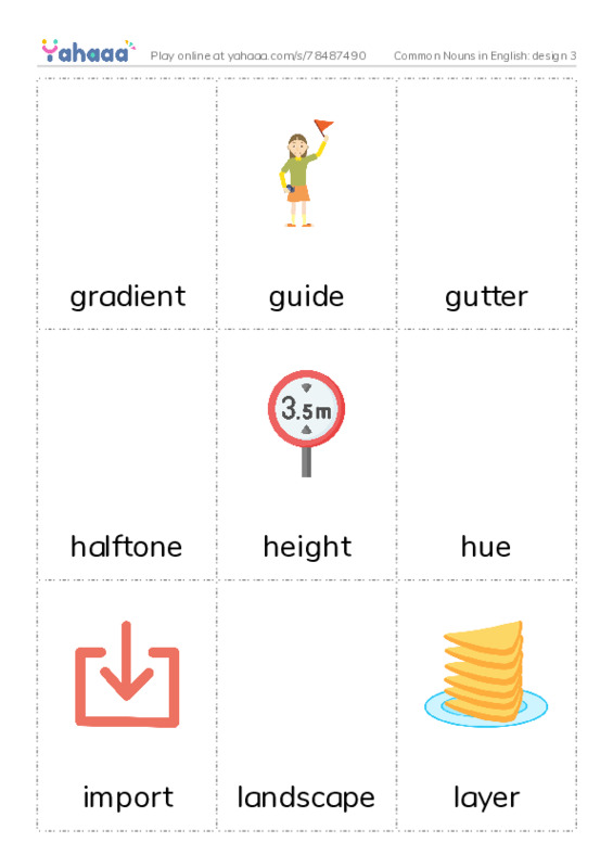 Common Nouns in English: design 3 PDF flaschards with images