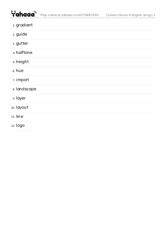 Common Nouns in English: design 3 PDF words glossary