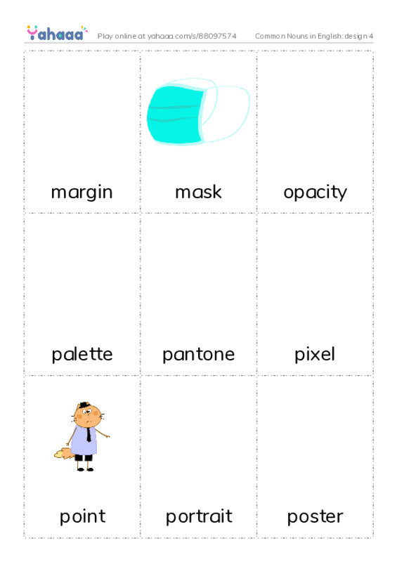 Common Nouns in English: design 4 PDF flaschards with images