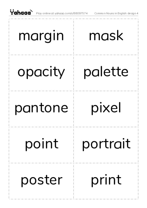 Common Nouns in English: design 4 PDF two columns flashcards