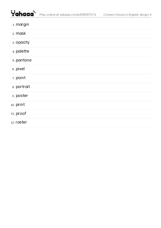 Common Nouns in English: design 4 PDF words glossary