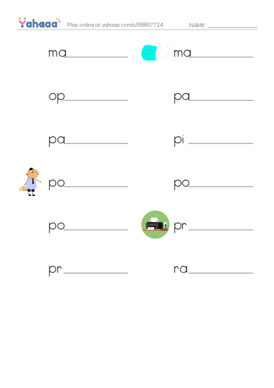 Common Nouns in English: design 4 PDF worksheet writing row