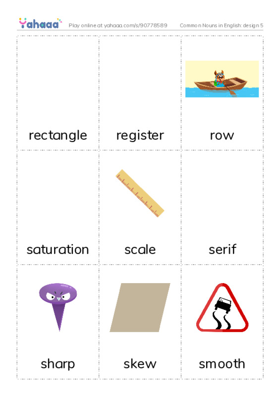 Common Nouns in English: design 5 PDF flaschards with images