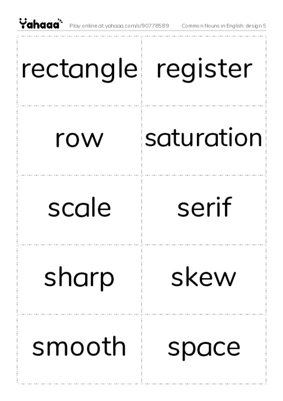 Common Nouns in English: design 5 PDF two columns flashcards
