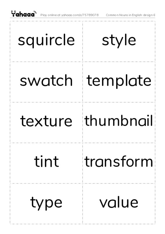 Common Nouns in English: design 6 PDF two columns flashcards