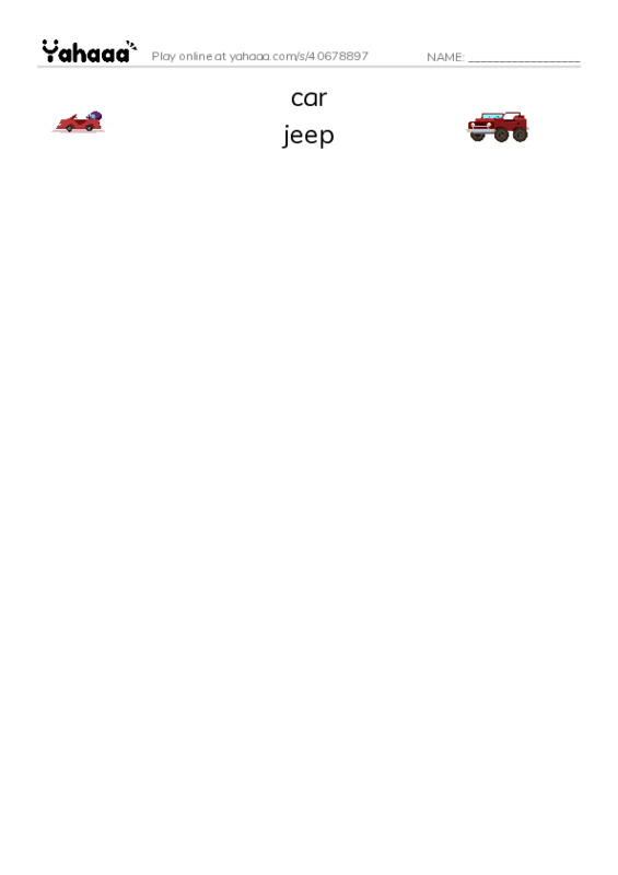 Common Nouns in English: automobiles 1 PDF three columns match words