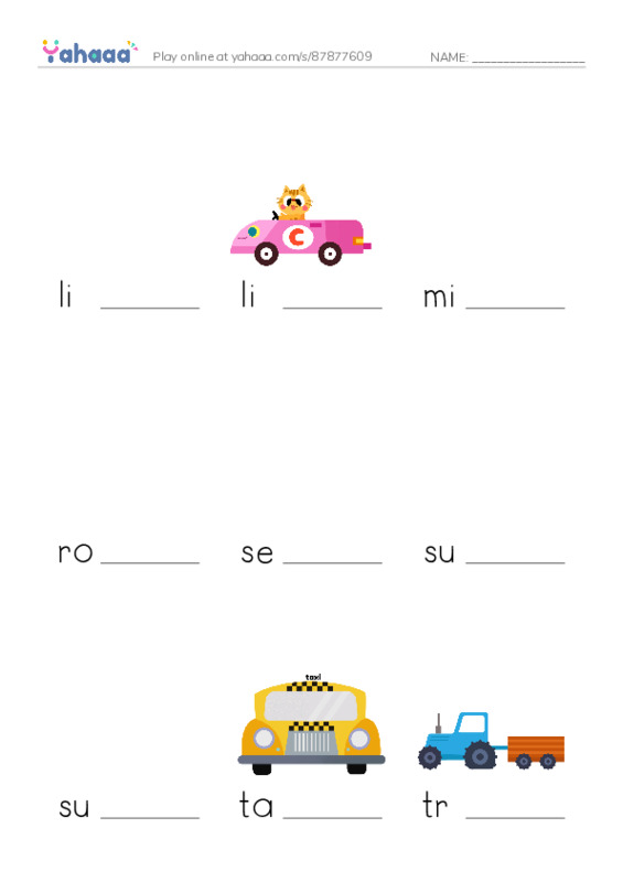 Common Nouns in English: automobiles 2 PDF worksheet to fill in words gaps