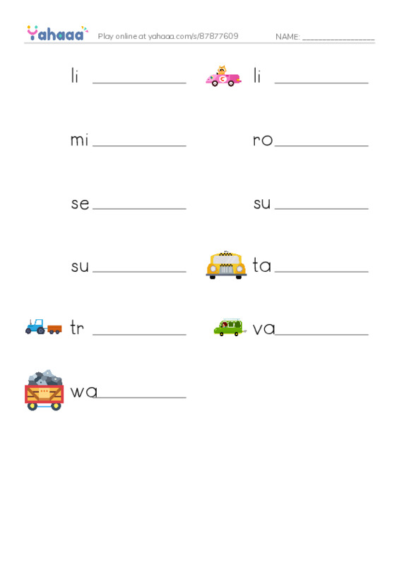 Common Nouns in English: automobiles 2 PDF worksheet writing row
