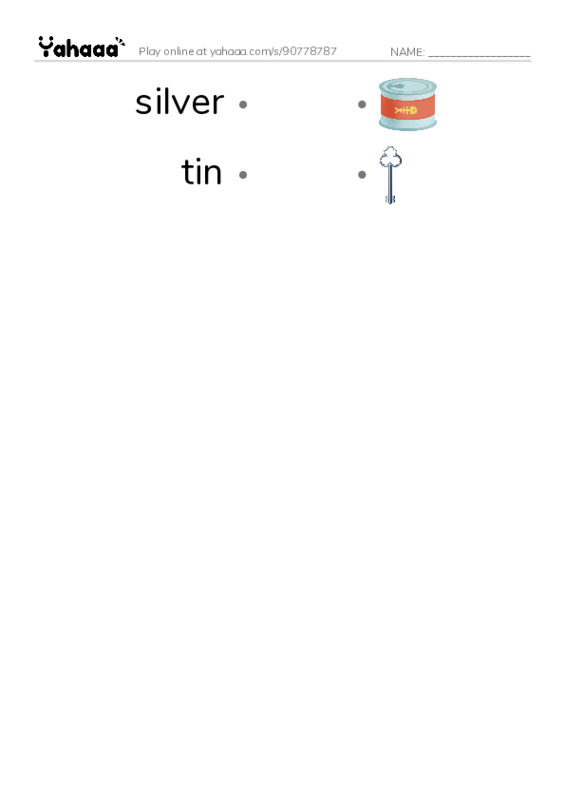 Common Nouns in English: metals 2 PDF link match words worksheet