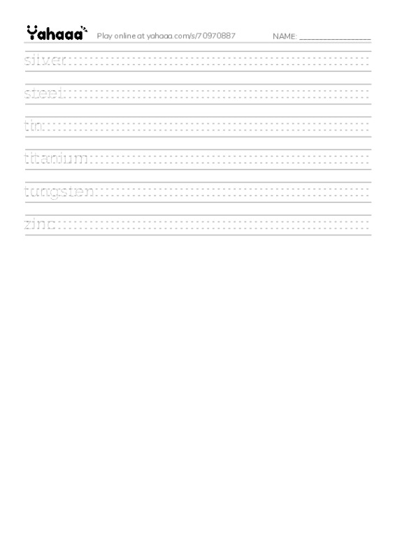 Common Nouns in English: metals 2 PDF write between the lines worksheet