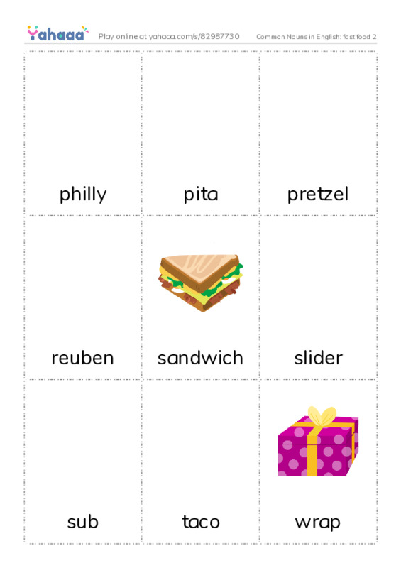 Common Nouns in English: fast food 2 PDF flaschards with images