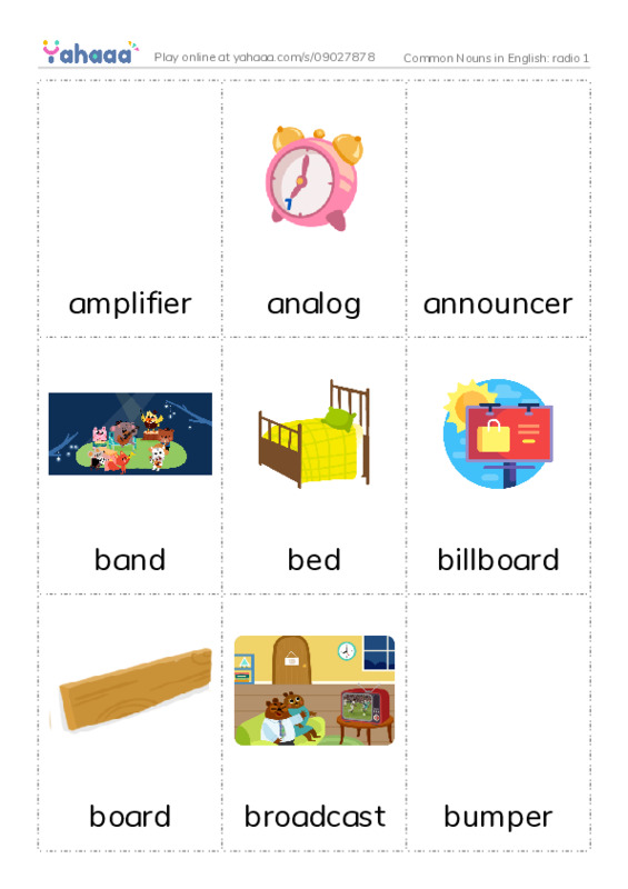 Common Nouns in English: radio 1 PDF flaschards with images