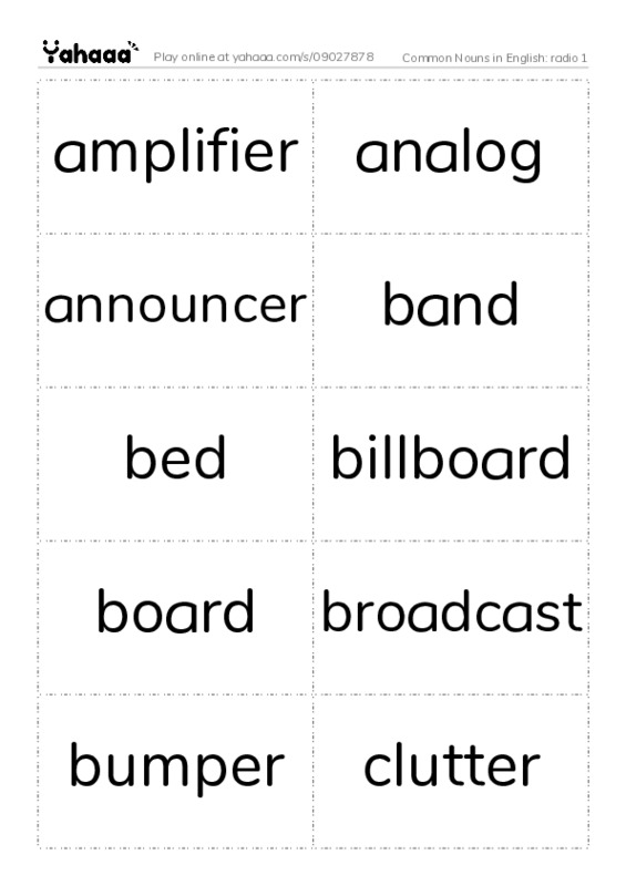 Common Nouns in English: radio 1 PDF two columns flashcards