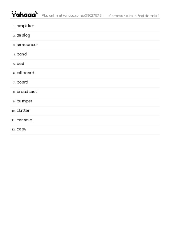 Common Nouns in English: radio 1 PDF words glossary