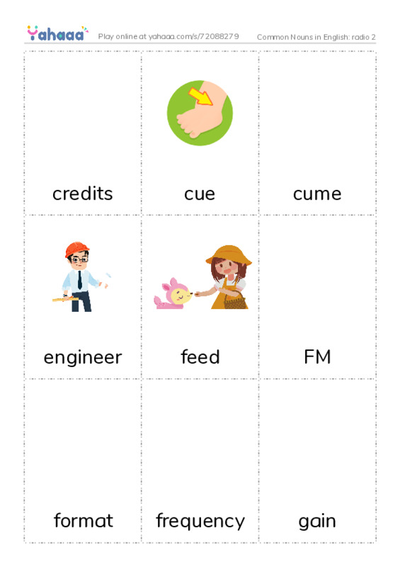Common Nouns in English: radio 2 PDF flaschards with images