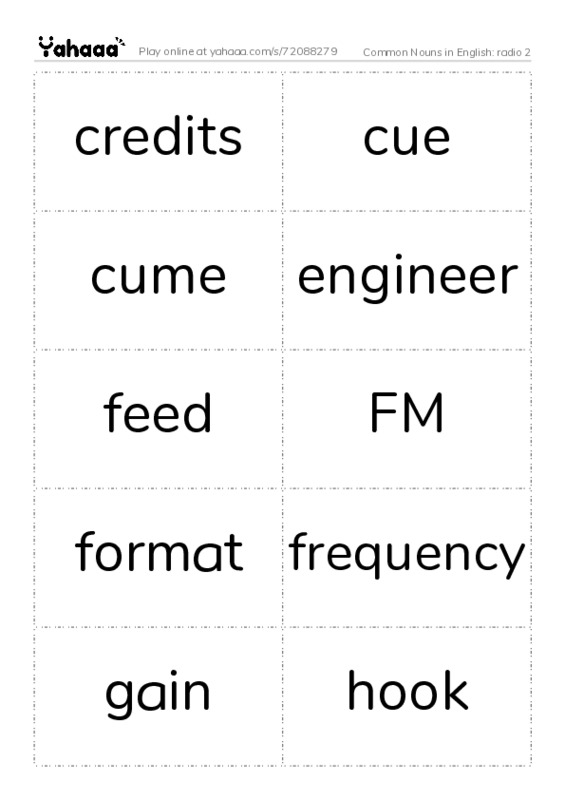 Common Nouns in English: radio 2 PDF two columns flashcards