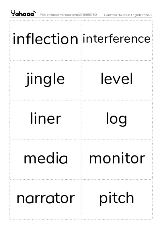 Common Nouns in English: radio 3 PDF two columns flashcards