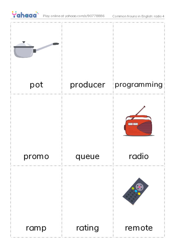 Common Nouns in English: radio 4 PDF flaschards with images