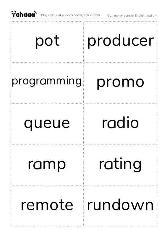 Common Nouns in English: radio 4 PDF two columns flashcards