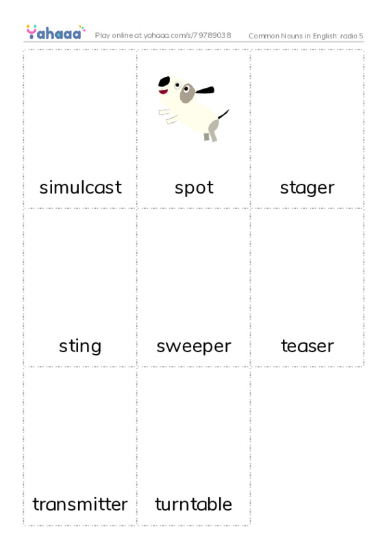 Common Nouns in English: radio 5 PDF flaschards with images
