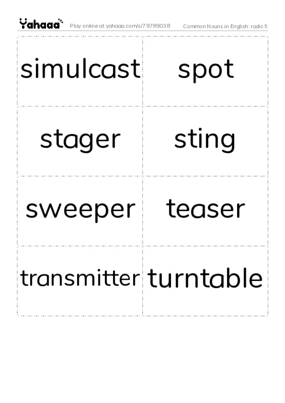 Common Nouns in English: radio 5 PDF two columns flashcards
