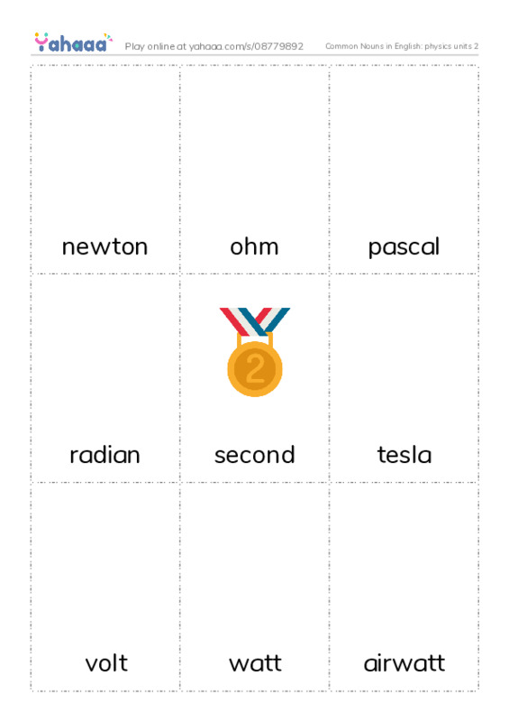 Common Nouns in English: physics units 2 PDF flaschards with images